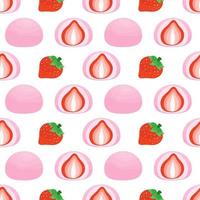 modèle sans couture avec illustration vectorielle de fraise mochi dessert vecteur