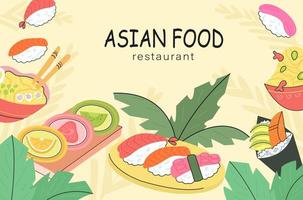 dépliant de divers plats asiatiques avec texte vecteur
