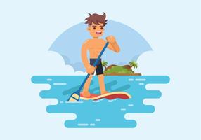 Man Standing on Paddle Board Vector