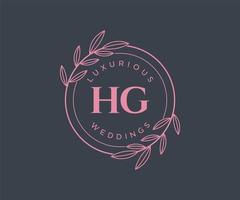 hg initiales lettre modèle de logos de monogramme de mariage, modèles minimalistes et floraux modernes dessinés à la main pour cartes d'invitation, réservez la date, identité élégante. vecteur