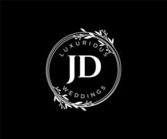 jd initiales lettre mariage monogramme logos modèle, modèles minimalistes et floraux modernes dessinés à la main pour cartes d'invitation, réservez la date, identité élégante. vecteur