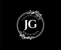 jg initiales lettre mariage monogramme logos modèle, modèles minimalistes et floraux modernes dessinés à la main pour cartes d'invitation, réservez la date, identité élégante. vecteur