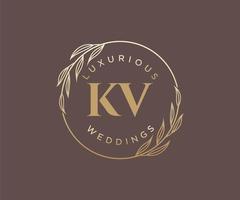 modèle de logos de monogramme de mariage lettre initiales kv, modèles minimalistes et floraux modernes dessinés à la main pour cartes d'invitation, réservez la date, identité élégante. vecteur