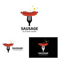 logo de saucisse, vecteur de nourriture moderne, conception pour les marques de grillades, barbecue, magasin de saucisses, hot-dog