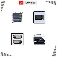 ensemble moderne de 4 pictogrammes de couleurs plates remplies d'éléments de conception vectoriels modifiables de transport vidéo de serveur à bascule cloud vecteur