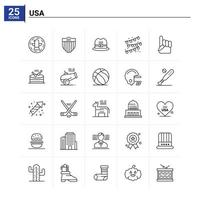 25 usa jeu d'icônes fond vectoriel