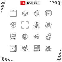 symboles d'icônes universels groupe de 16 contours modernes d'éléments de conception vectoriels modifiables de billet de nourriture de clown de salade plein écran vecteur