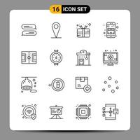16 symboles de contour du pack d'icônes noires signes pour des conceptions réactives sur fond blanc 16 icônes définies fond de vecteur d'icône noire créative