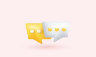 illustration réaliste icône 3d jaune et blanc bulle message chat isolé sur fond vecteur