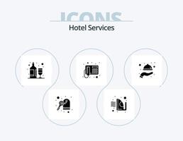 pack d'icônes de glyphe de services hôteliers 5 conception d'icônes. portion. aliments. vin. assiette. Téléphone vecteur