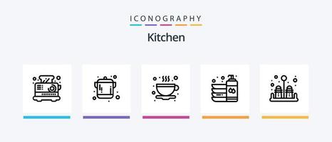 pack d'icônes de la ligne de cuisine 5, y compris la tasse. pot. électrique. petit-déjeuner. jus. conception d'icônes créatives vecteur