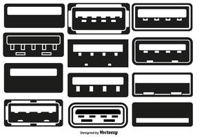 Ensemble vectoriel d'icônes plates USB