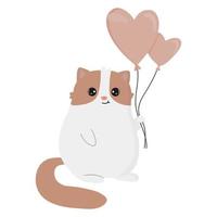 chat de dessin animé mignon avec des ballons. carte de voeux joyeuse saint valentin. illustration vectorielle. vecteur