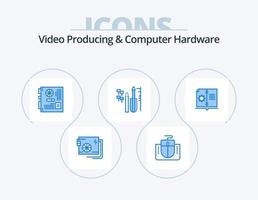 production vidéo et matériel informatique pack d'icônes bleues 5 conception d'icônes. équipement. Douane. ordinateur. réparer. mère vecteur