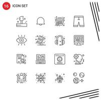 ensemble moderne de 16 contours pictogramme de shorts pour les yeux plus vêtements vêtements éléments de conception vectoriels modifiables vecteur