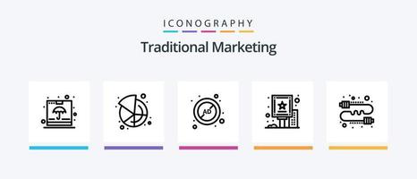 pack d'icônes de la ligne de marketing traditionnel 5, y compris l'assurance. récipient. enregistrement. boîte. relation. conception d'icônes créatives vecteur
