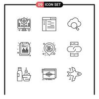 pack de 9 signes et symboles de contours modernes pour les supports d'impression Web tels que la carte d'entreprise rapport sur le cloud éléments de conception vectoriels modifiables financiers vecteur