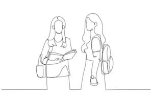 dessin de deux vraies adolescentes en classe qui veulent étudier à l'université. style d'art en ligne continue unique vecteur