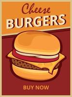 conception d'affiche de burger au fromage. illustration vectorielle de conception de bannière de magasin de restauration rapide. vecteur