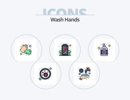 laver les mains ligne remplie pack d'icônes 5 conception d'icônes. coronavirus. la lessive. eau savonneuse. médical. virus vecteur
