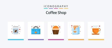 pack d'icônes plat 5 de café, y compris le café. café. magasin. boîte. muffin sucré. conception d'icônes créatives vecteur