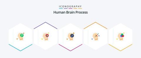 cerveau humain processus 25 pack d'icônes plates comprenant l'esprit humain. positif. protéger. optimiste. la musique vecteur