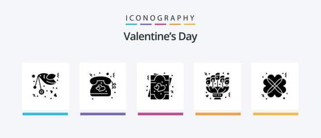 pack d'icônes glyphe 5 de la saint-valentin, y compris la date. amour. mariage. fleurs. Valentin. conception d'icônes créatives vecteur