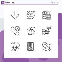 aperçu de l'interface mobile ensemble de 9 pictogrammes de microphone supprimer les éléments de conception vectoriels modifiables de contact téléphonique global vecteur