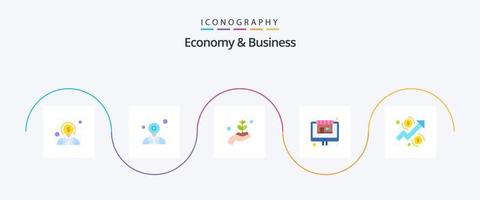pack d'icônes plat 5 économie et affaires, y compris graphique. boutique. croissance. magasin. marché vecteur
