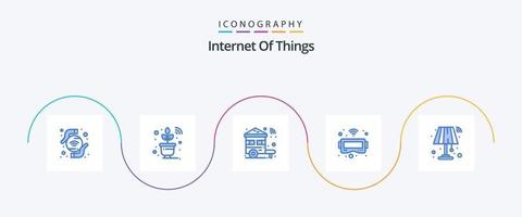 pack d'icônes bleu 5 pour l'internet des objets, y compris la lumière. intérieur. intelligent. vr. lunettes vecteur