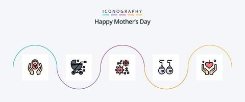 ligne de fête des mères heureuse remplie de pack d'icônes plat 5, y compris l'amour. mode. landau. Vêtements. des boucles d'oreilles vecteur