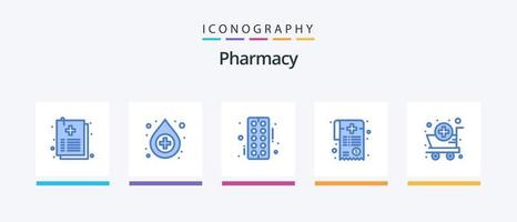 pack d'icônes bleu pharmacie 5, y compris la pharmacie. Chariot. pharmacie. formalités administratives. médical. conception d'icônes créatives vecteur