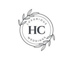 modèle de logos de monogramme de mariage lettre hc initiales, modèles minimalistes et floraux modernes dessinés à la main pour cartes d'invitation, réservez la date, identité élégante. vecteur