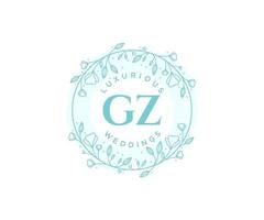 modèle de logos de monogramme de mariage lettre initiales gz, modèles minimalistes et floraux modernes dessinés à la main pour cartes d'invitation, réservez la date, identité élégante. vecteur