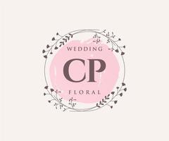 cp initiales lettre mariage monogramme logos modèle, modèles minimalistes et floraux modernes dessinés à la main pour cartes d'invitation, réservez la date, identité élégante. vecteur