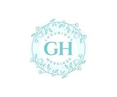 modèle de logos de monogramme de mariage lettre initiales gh, modèles minimalistes et floraux modernes dessinés à la main pour cartes d'invitation, réservez la date, identité élégante. vecteur