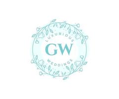 modèle de logos de monogramme de mariage lettre initiales gw, modèles minimalistes et floraux modernes dessinés à la main pour cartes d'invitation, réservez la date, identité élégante. vecteur