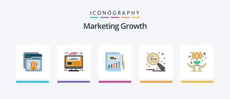 pack d'icônes plat 5 de croissance marketing, y compris la recherche. mots clés. rapport. clé. le revenu. conception d'icônes créatives vecteur