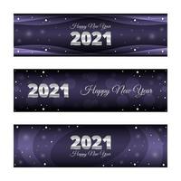 sparkle argent violet 2021 bannières de nouvel an vecteur