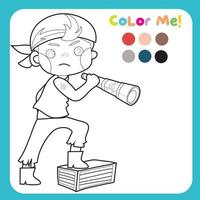 feuille de calcul pirate à colorier pour les enfants. feuille de travail imprimable éducative. illustration mignonne de pirate. fichier vectoriel pour feuille de coloriage.