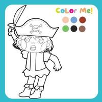 feuille de calcul pirate à colorier pour les enfants. feuille de travail imprimable éducative. illustration mignonne de pirate. fichier vectoriel pour feuille de coloriage.