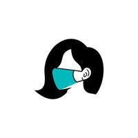 icône de vecteur de masque médical emoji, femme avec icône de vecteur de masque facial, se protéger avec illustration de symbole de masque