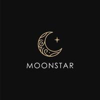 élégant croissant de lune et star logo design ligne icône vecteur dans le contour de style de luxe linéaire