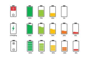 état de charge de la batterie du téléphone intelligent jeu d'icônes minimal vecteur premium