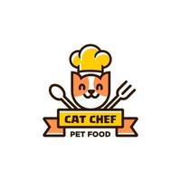 logo de chef de chat avec chapeau de chef, illustration d'icône de fourchette et de cuillère dans un style de dessin animé linéaire à la mode simple et moderne vecteur