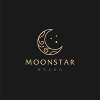 élégant croissant de lune et star logo design ligne icône vecteur dans le contour de style de luxe linéaire