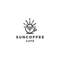 café lever du soleil coucher de soleil thé matin ligne contour logo avec tasse et tasse aussi soleil hipster logo icône design pour café, restaurant cafetaria illustration vecteur