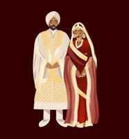 conception de cartes d'invitation de mariage indien. couple en personnage de dessin animé de robe indienne traditionnelle, illustration vectorielle. vecteur