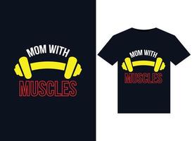 maman avec des illustrations de muscles pour la conception de t-shirts prêts à imprimer vecteur