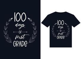 100 jours d'illustrations de première année d'école pour la conception de t-shirts prêts à imprimer vecteur